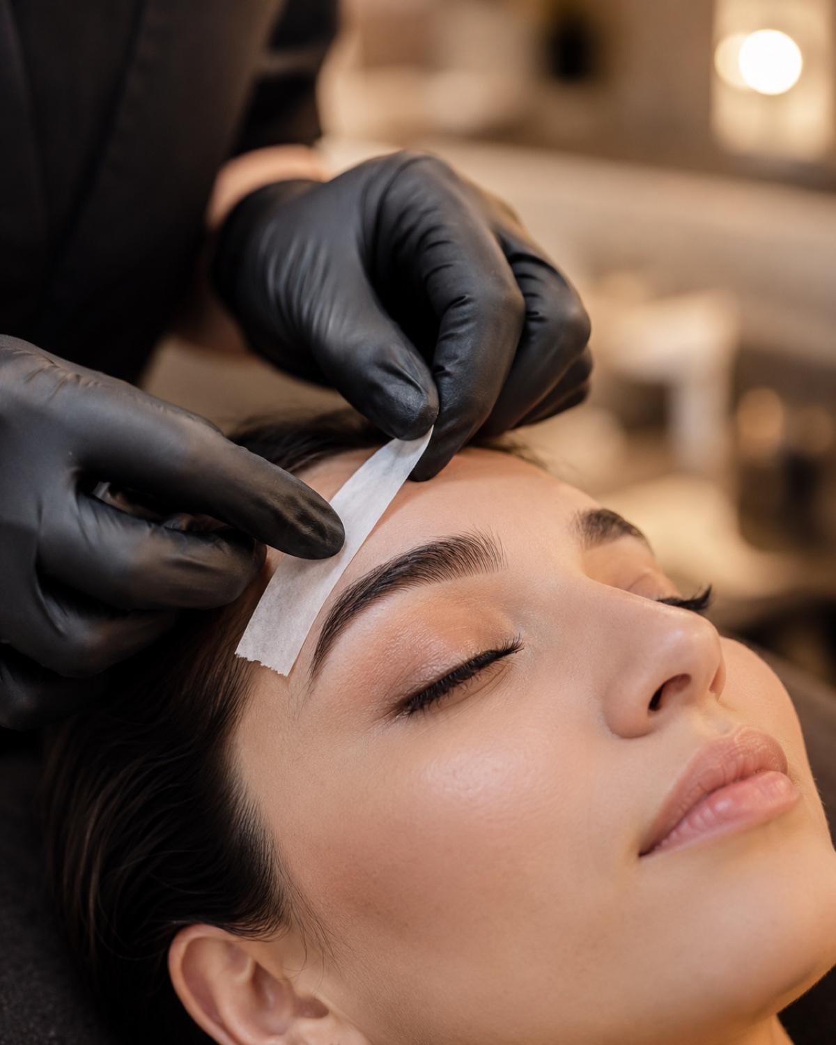 Eyebrow waxing with a wax strip for a clean, defined brow shape at Empire salon in Corby