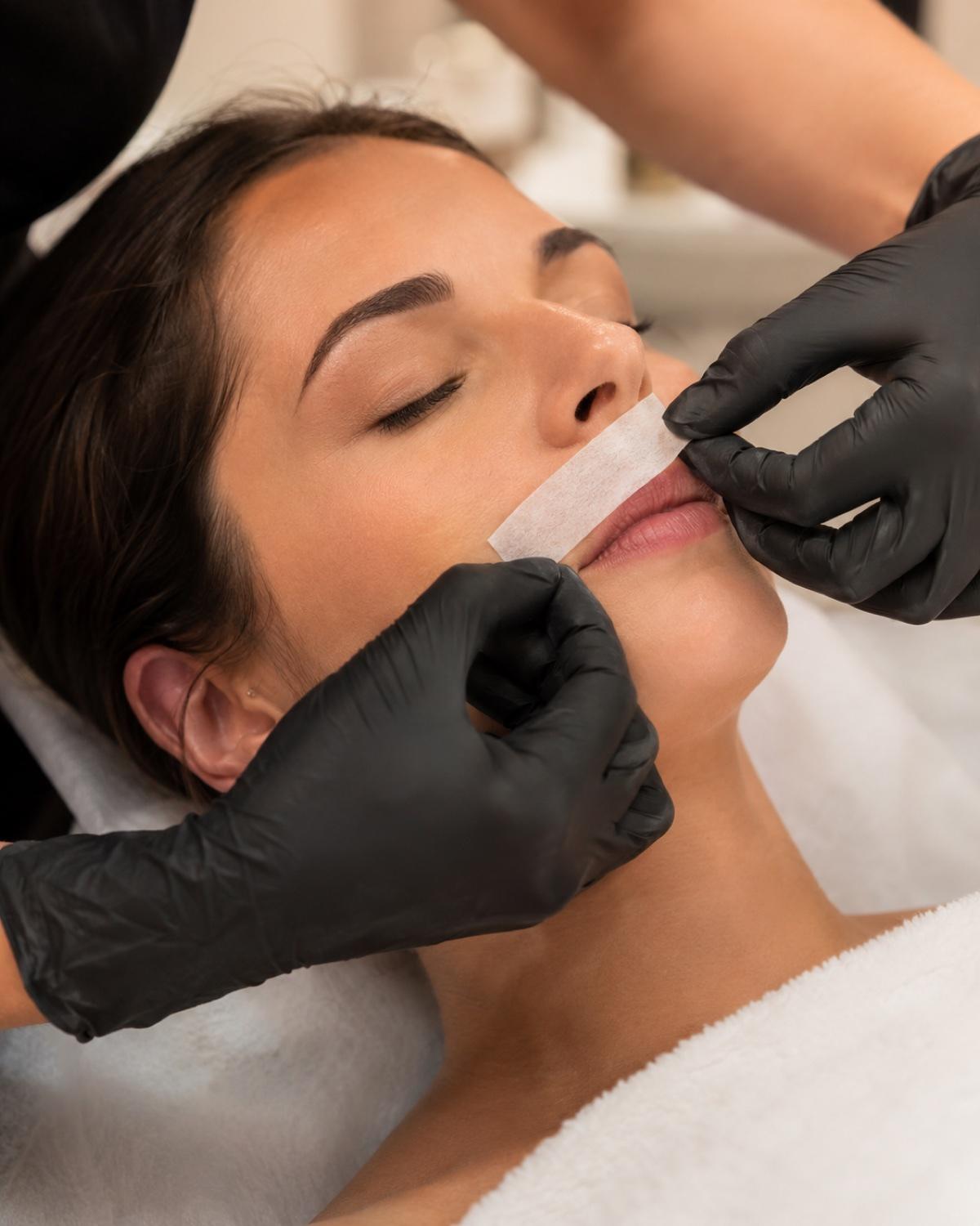 Upper-lip waxing with a wax strip for a smooth, clean finish at Empire salon in Corby